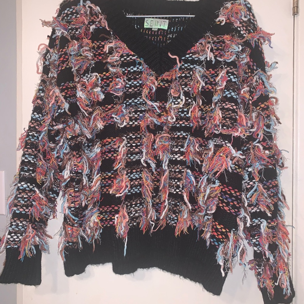 Black V-Neck Textured Sweater